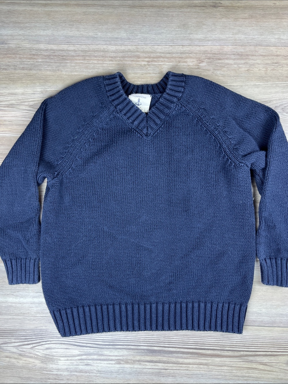 Lands' End Kids Navy 100% Cotton V-Neck Sweater